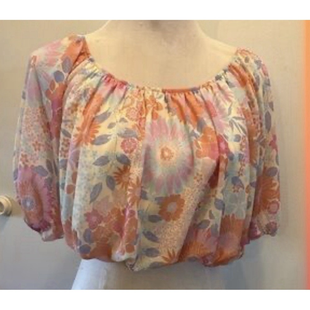 Peach Love Boho Top Women Small Bell Sleeve Retro Hippie Sexy Cropped‎ Casual